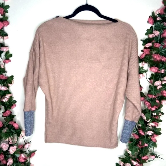 THML Pink Ribbed Sweater Blouse Long Sleeve Grey Cuffs Zip Detail Top Women’s S - Picture 1 of 5